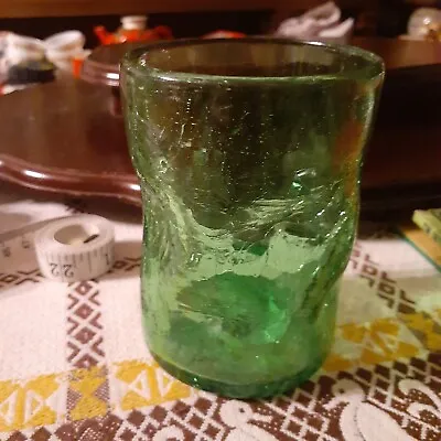 Buy Vintage Blenko Green Crackle & Dimple Glass Juice Cup, 4.5  Tall, 3  Wide Mouth • 22.76£