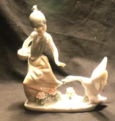 Buy Lladro Girl With Eggs Being Chased By Goose - No Box • 56.82£