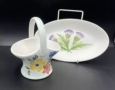 Buy Vintage Radford Hand Painted Posy Vase & Small Oval Plate Thistles • 13.50£