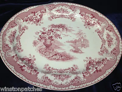 Buy John Maddock Bombay Red Smooth Oval Serving Platter 17 3/4  Floral & Lake Scene • 224.43£