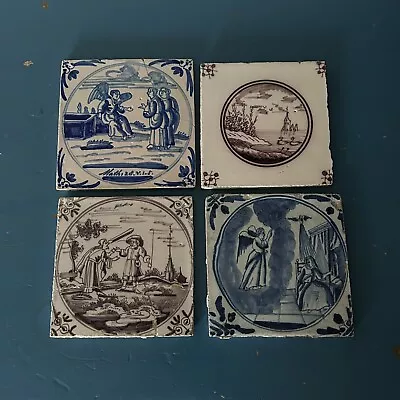 Buy Four 18th Century Delft English Dutch Delftware Tiles Biblical Manganese • 120£