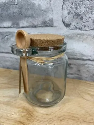 Buy Glass Storage Jar With Cork Lid And   Small Wooden Serving Spoon • 6.50£