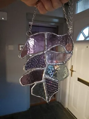 Buy Handmade Stained Glass Leaf/Cathedral Glass Sun Catcher Purple Mix Bnwot • 10£