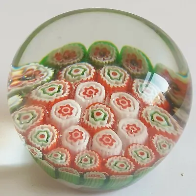 Buy Vintage Murano Millefiori Red & Green Canes Small Dome Glass Paperweight VGC • 30£