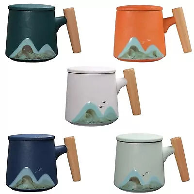 Buy 400ml Ceramic Pottery Mug With Wooden Handle And Lid 13.5 X 10 Cm • 18.29£