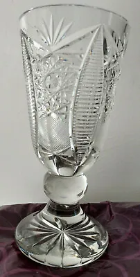 Buy Crystal Footed Vase 10  Cross Hatch Cut Glass Irish Lace & Seahorse Pattern Ping • 47.15£