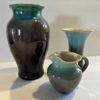 Buy Pisgah Forest American Art Pottery Vases Crackled, Blue, Plum. 3 Pieces. • 93.89£