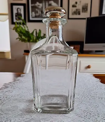 Buy Vintage Clear Glass Square Decanter With Silver Tone & Cork Stopper, 70cl • 19.99£
