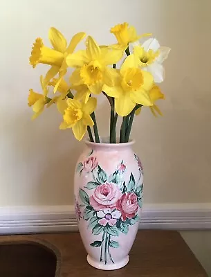 Buy 9” Tall Ceramic Vase From Italy Handpainted Purple Hydrangeas & Pink Roses • 18£