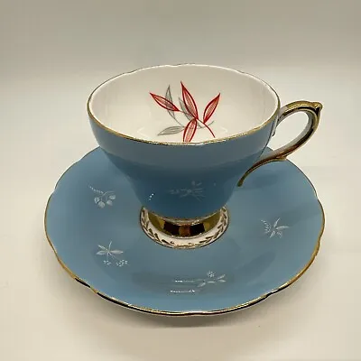 Buy Vintage H&M Sutherland Bone China Tea Cup And Saucer Baby Blue Gold Rim • 21.76£