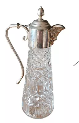 Buy Antique Art Nouveau English Bacchus Head Jug Silverplate Cut Glass Wine Decanter • 36.10£