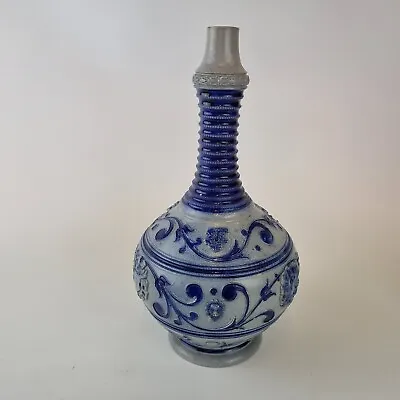 Buy Vintage German Westerwald Blue Stoneware Vase / Bottle 30cm High • 95£