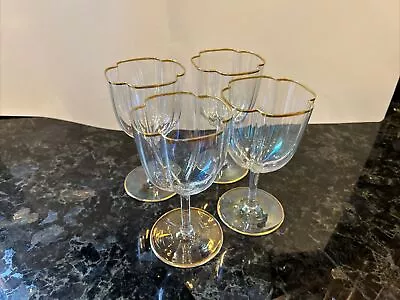 Buy Vintage Set Of 4 J. L. Lobmeyr Austria Gold Rimmed Bohemian Lobed Wine Glasses • 146.82£