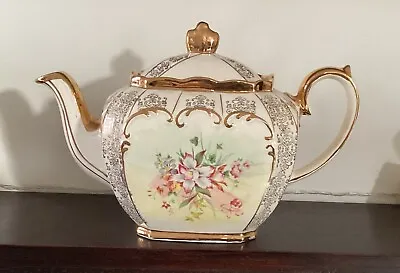 Buy Vintage Sadler Cube Tea Pot Gold Trim Multicoloured Flowers • 100£