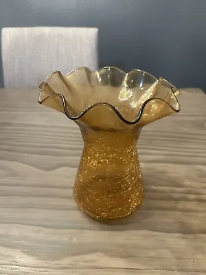 Buy Vintage Blenko? Amber Crackled Glass Ruffled Vase, 9” • 23.80£