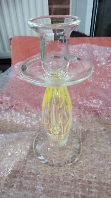 Buy Vintage Glass Candlestick / Candle Holder Hand Blown Yellow Spirals • 6.25£