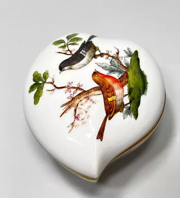 Buy Vintage Herend Rothschild Bird Porcleain Jewelry Trinket Box W/Lid Heart Shaped • 45.09£