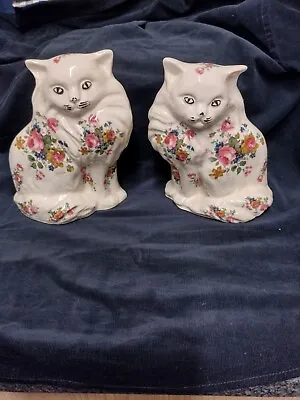 Buy Vintage Large Pair Of KLM Floral Porcelain Cats • 50£