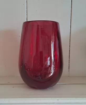 Buy Vintage Whitefriars Glass Vase 9354 Ruby Red Controlled Bubbles 1950s Midcentury • 26£