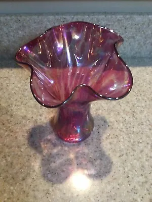 Buy Glass Eye Studio Cranberry Ruffle Vase Iridescent • 34.67£