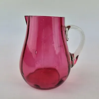 Buy Vintage Cranberry Glass Jug With Clear Handle 9.5cm High • 19.95£