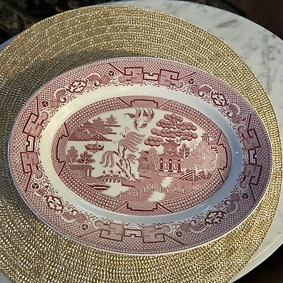 Buy Swinnertons Staffordshire England Pink Red Old Willow 11  Oval Platter • 14.17£