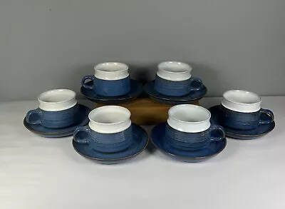 Buy Denby Langley - Chatsworth - Cup & Saucer X 6 - Coffee / Tea - Blue - Stoneware • 19.99£