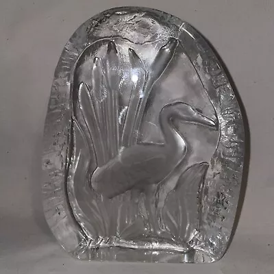 Buy Goebel ? Vintage Crystal Paperweight / Ornament Lovely Heron Aquatic Scene • 10.39£