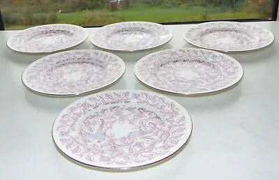 Buy Minton English Bone China 1950s Blue Parrot Pattern Pink Leaves 6 X Side Plates • 15£