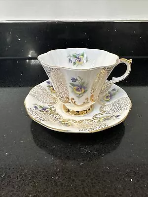Buy QUEEN ANNE Fine Bone China Tea Cup Saucer Flowers Gold  ENGLAND Vintage • 4.99£