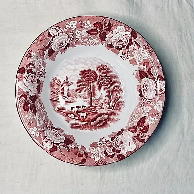 Buy Enoch Wood’s English Scenery Small Round  Serving Bowl Pink Red Transferware 227 • 19.20£
