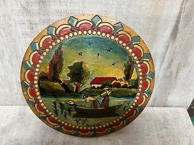 Buy Romanian Wooden Pottery. Beautiful Boat And Landscape Painting On The Bowl. • 33.62£