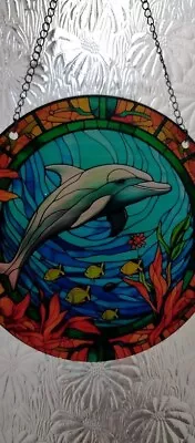 Buy TWO Colourful Jumping Dolphins On Stained Glass Effect Sun Catcher NEW Bargain • 2£