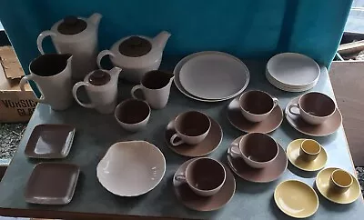 Buy Vintage Poole Pottery Coffee&Tea Set Plus Side Dishes Mushroom&sepia • 55£