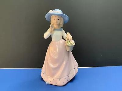 Buy Rare Lladro Lady Figurine/Ornament Holding Basket Of Flowers Handmade In Spain • 16£
