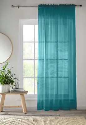 Buy Teal Crystal Plain Voile Unlined Curtain Panel Polyester Slot Top Single Panel • 10.99£