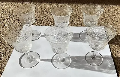 Buy Set Of 6 Antique Engraved Cut Glass Sherry/liqueur Glasses • 5£