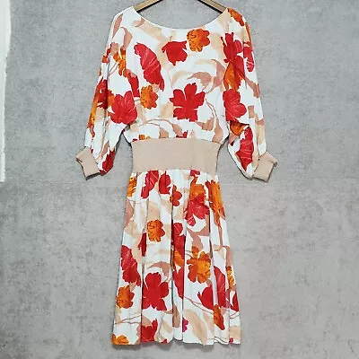 Buy Maeve Anthropologie Dress Medium Gemma Midi Floral Smocked Red White Pullover • 41.44£