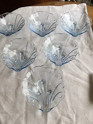 Buy 6 Stölzle Art Deco Blue Glass Shell Bowls - Czechoslovakia • 28£
