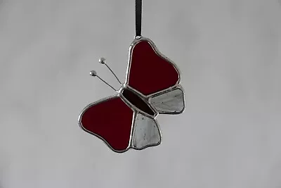 Buy Stained Glass Suncatcher/Window Hanger Butterfly Red & Black/Clear Home/Gift • 18£