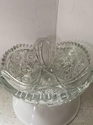 Buy Vintage American Brilliant Cut Glass Serving Bowl 9” Sawtooth Smooth Edges. • 28.30£