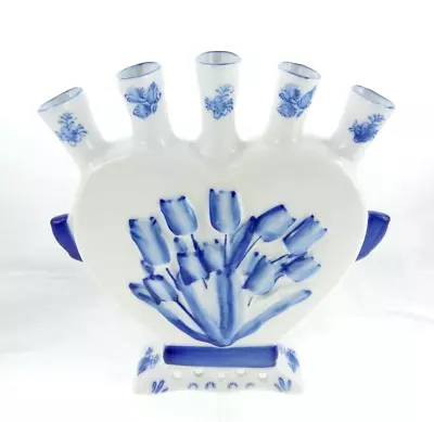 Buy 6.5  Delftware Delft Blue Tulip 5-Finger Fan Bud Vase Royal Twickel • 80.69£