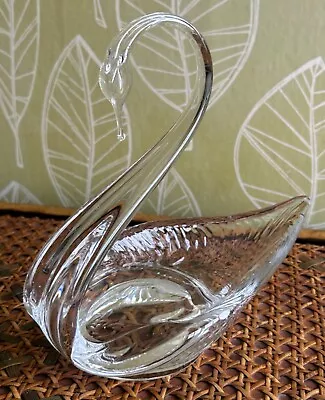 Buy Vintage 1950s Scandinavian Glass Swan Bowl Dish, Clear, 6.5 X 8 Inch, MCM • 54£