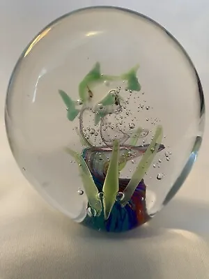 Buy Vintage Art Glass Paperweight Controlled Bubbles Seascape  • 14.39£