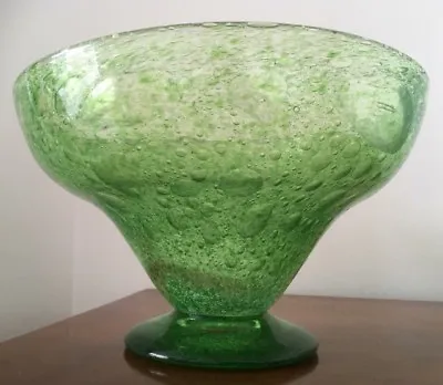 Buy Unusual Art Deco Large Green Bubble Glass Bowl Polished Pontil Webb? Richardson? • 55£