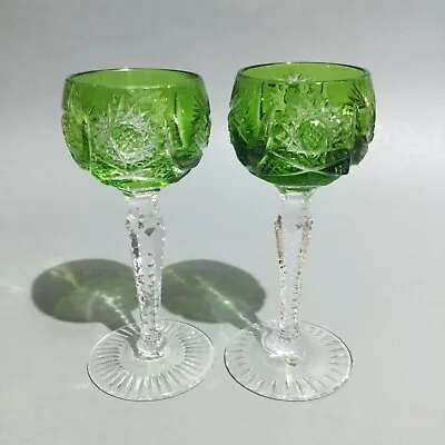 Buy Bohemia Crystal Cased Glass Hand Cut Liquor Glasses Pinwheel Design - Green • 24.95£