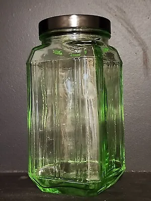 Buy Vintage Green Depression Glass Kitchen Jar Bakelite Lid 17cm Deco • 56.84£