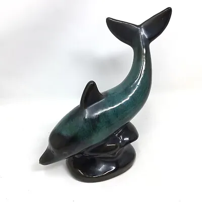 Buy Blue Mountain Pottery Dolphin On Wave Drip Glaze Red Clay Green Black Figure  • 23.23£