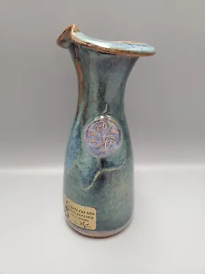 Buy Colm De Ris Irish Pottery Vase Blue Green Drip Glaze Celtic Design Signed NWT • 31.30£