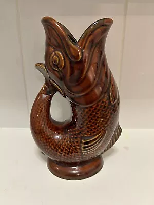 Buy Vintage Dartmouth Glossy Brown Fish Glug Jug 18cms Gurgle Vase 2 Small Chips • 20£